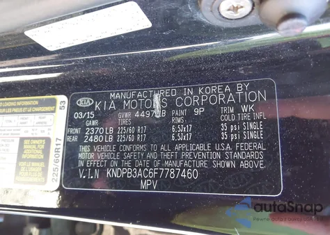 2015 Kia Sportage Lx из США, поврежденный, VIN KNDPB3AC6F7787460